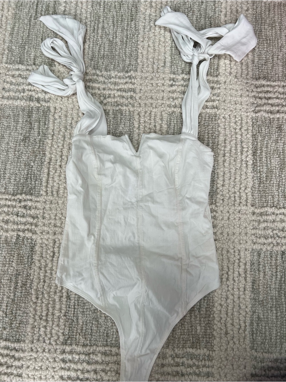 Free People White Tie-Shoulder Bodysuit